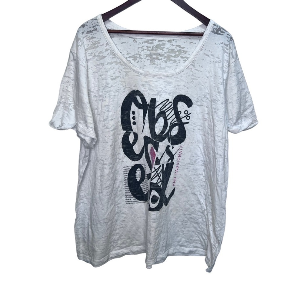 Addition Elle Love & Legend White Semi Sheer Boyfriend Fit Tshirt Size 3x